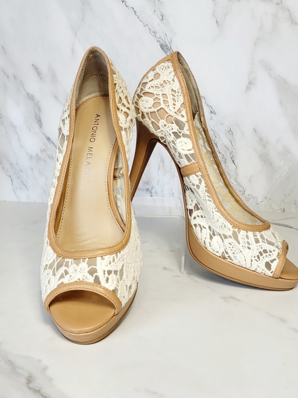 Antonio Melani Women's Cream Lace Peep-Toe Pumps